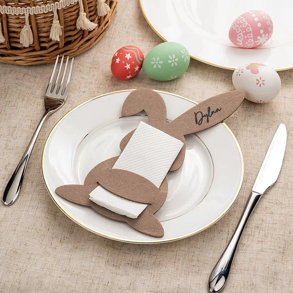 Personalisierte Filz Hase Form Geschirrhalter Bestecktaschen mit Namen