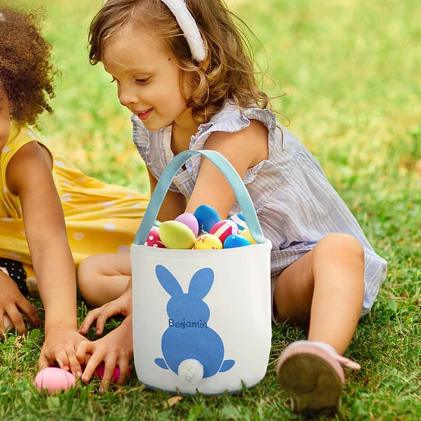 Hasen-Osterkorb mit Stickerei und Kindernamen
