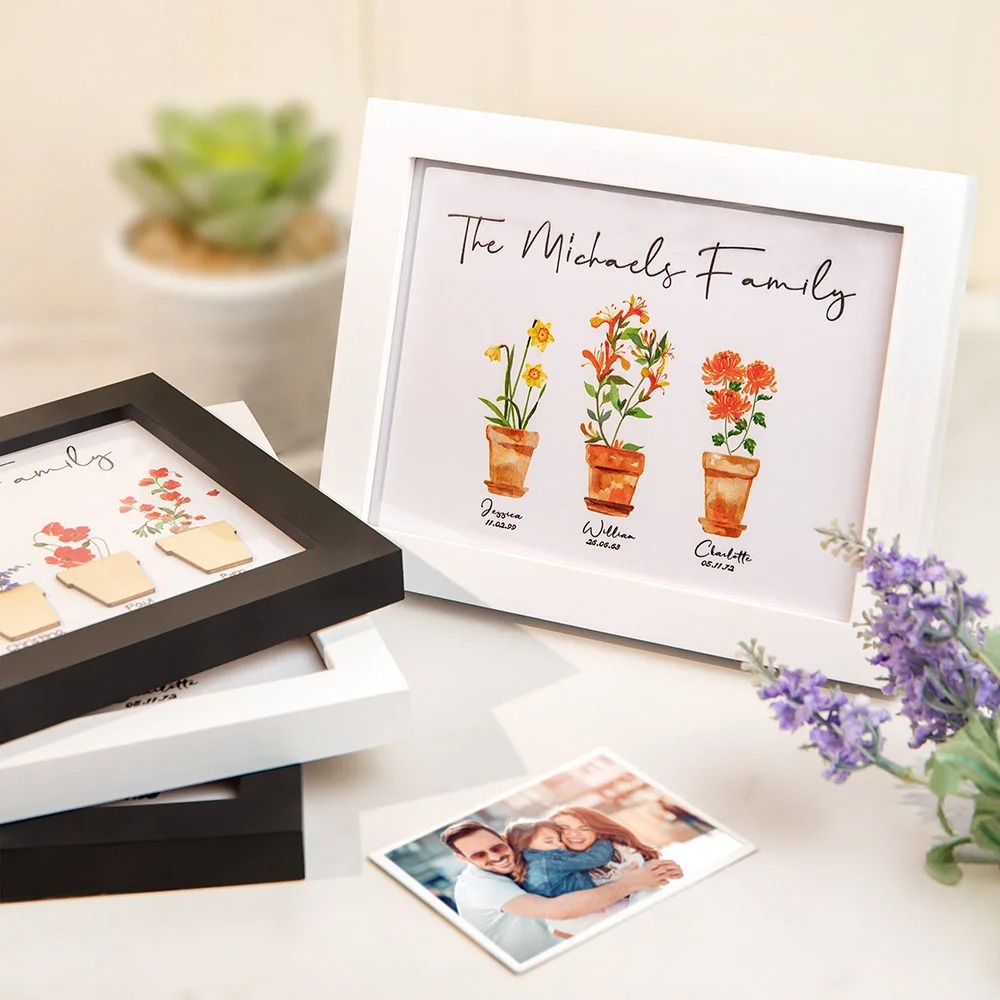 Personalisierte Aquarell Geburt Blume drucken Fotorahmen