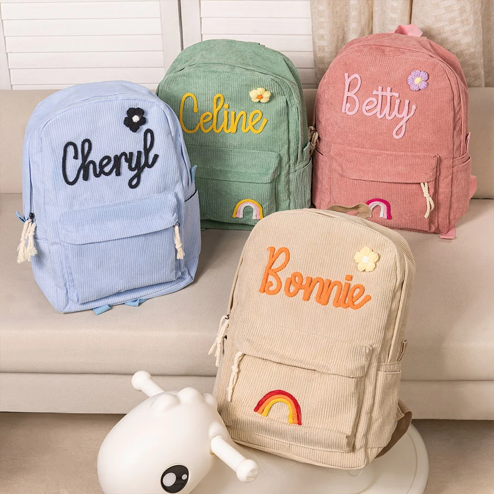 Personalisierter Blume Kord-Rucksack mit Namen