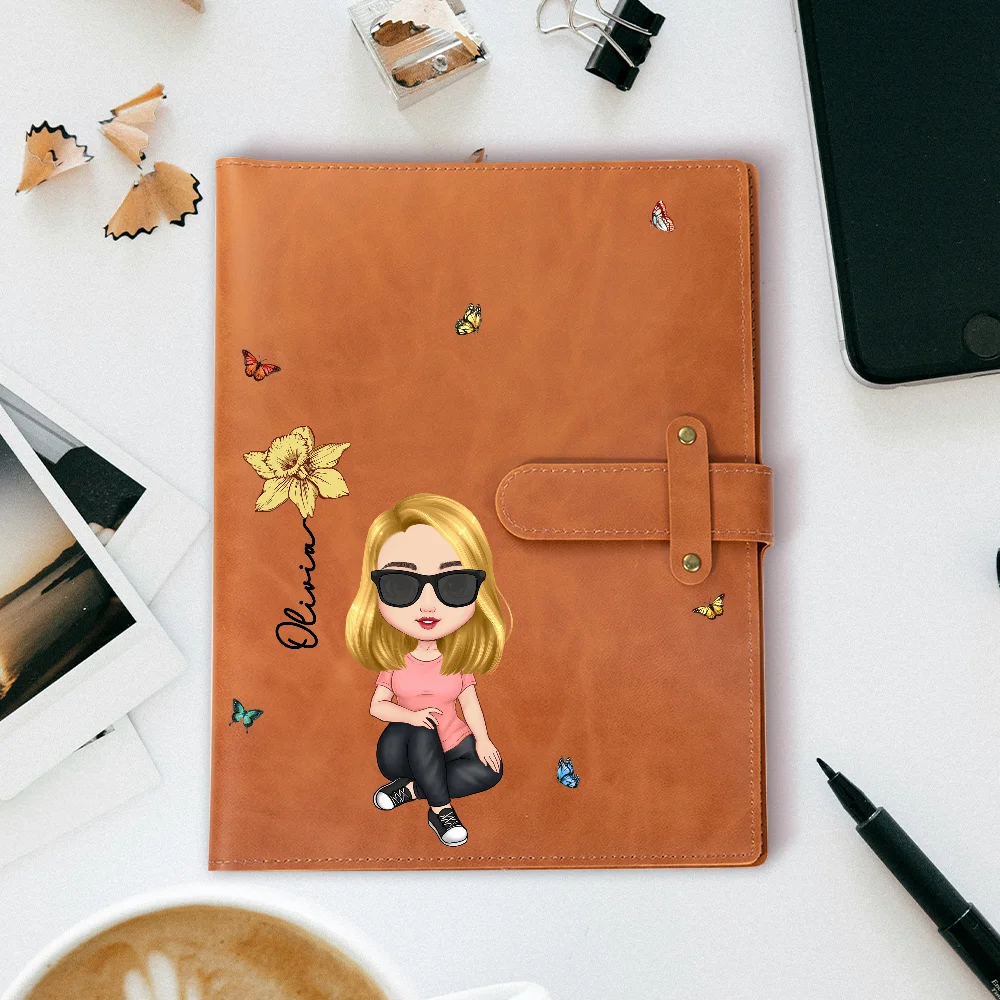 Personalisierte Cartoon A5 Skizzenbuch Notizbuch Hülle aus PU-Leder mit Namen Geburtsblume